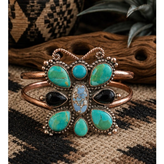 Copper & Turquoise Cuff in Butterfly Design Adjustable