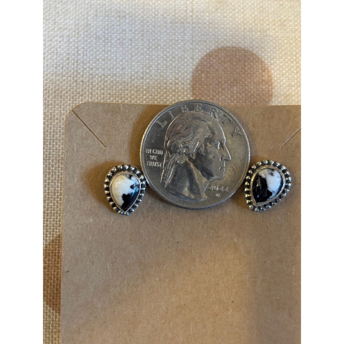 White Buffalo Teardrop Stud Earrings / Sterling Silver