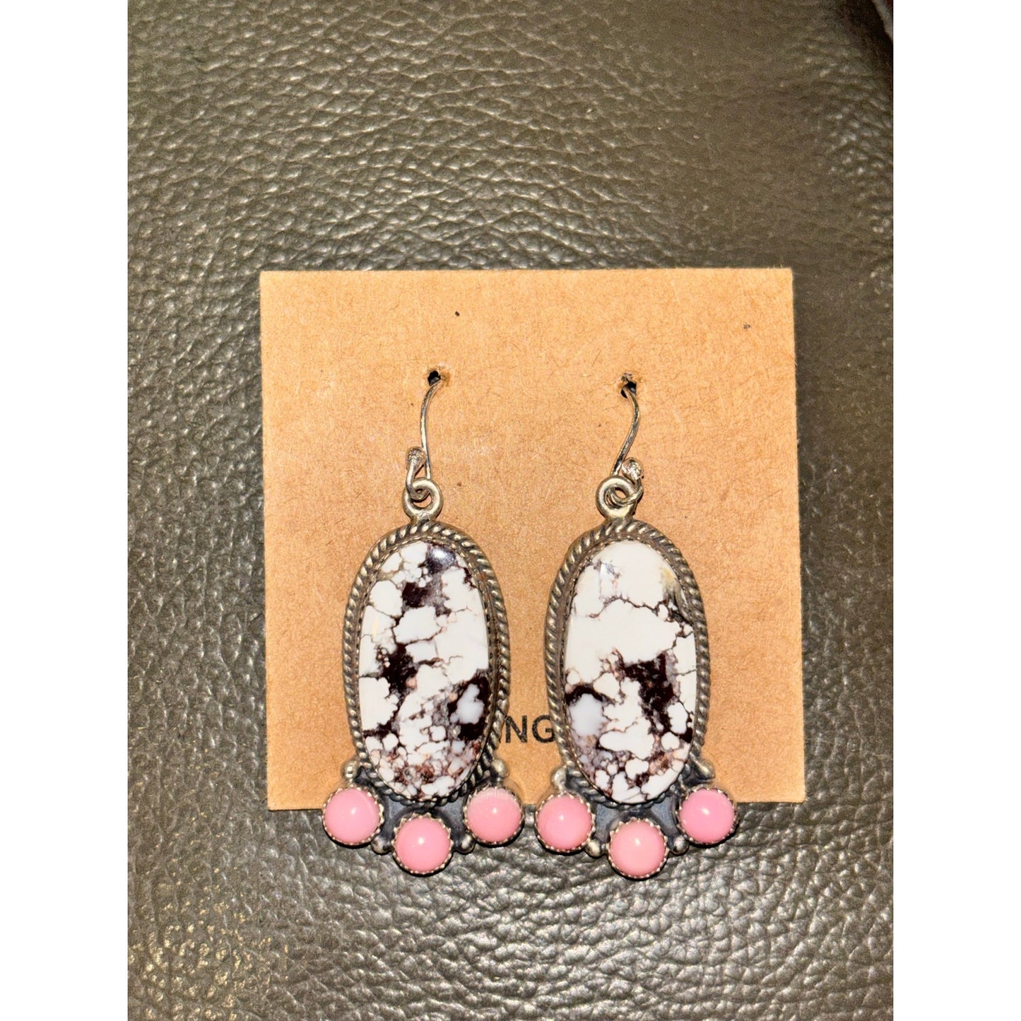 Wild horse Turquoise Pink Conch Western Dangle Earrings