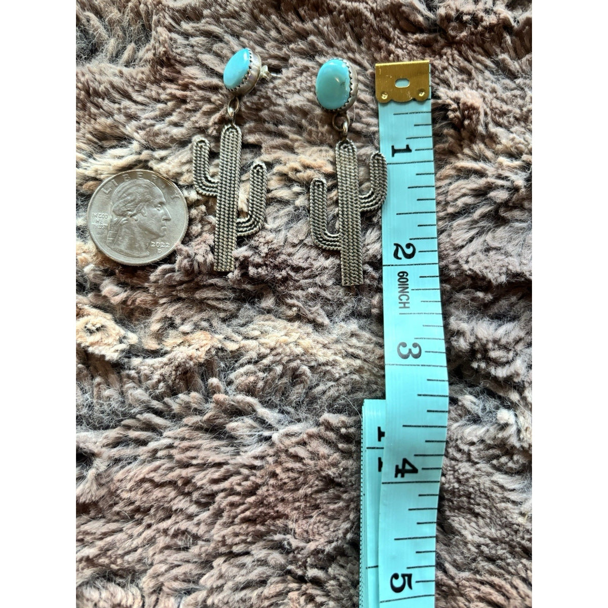Kingman Turquoise Sterling Silver Dangle post Earrings Navajo Style Drop 925