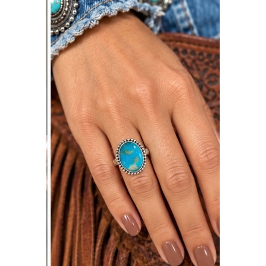 Kingman Turquoise Sterling Silver Western Ring Adj size 7-9