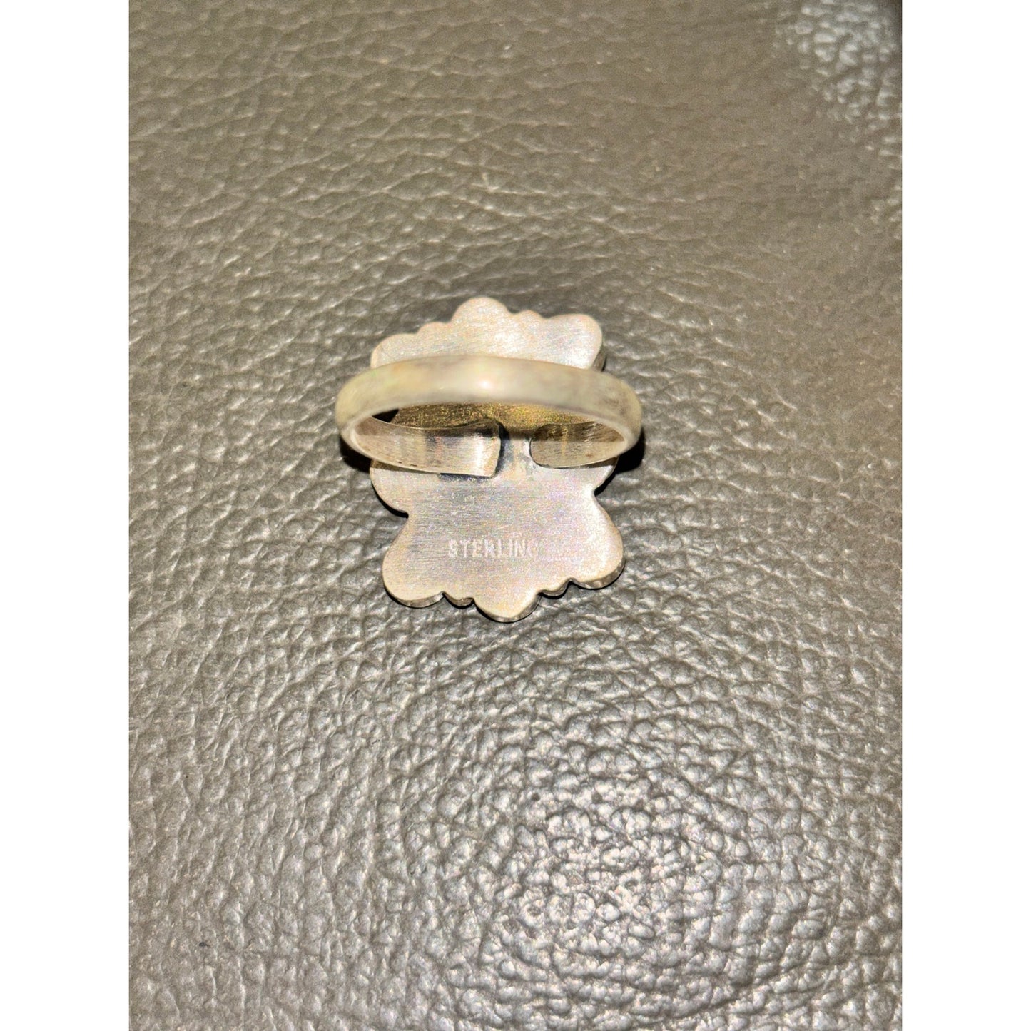 Pink Conch and CZ Sterling Silver Southwestern Ring sz 8 adj