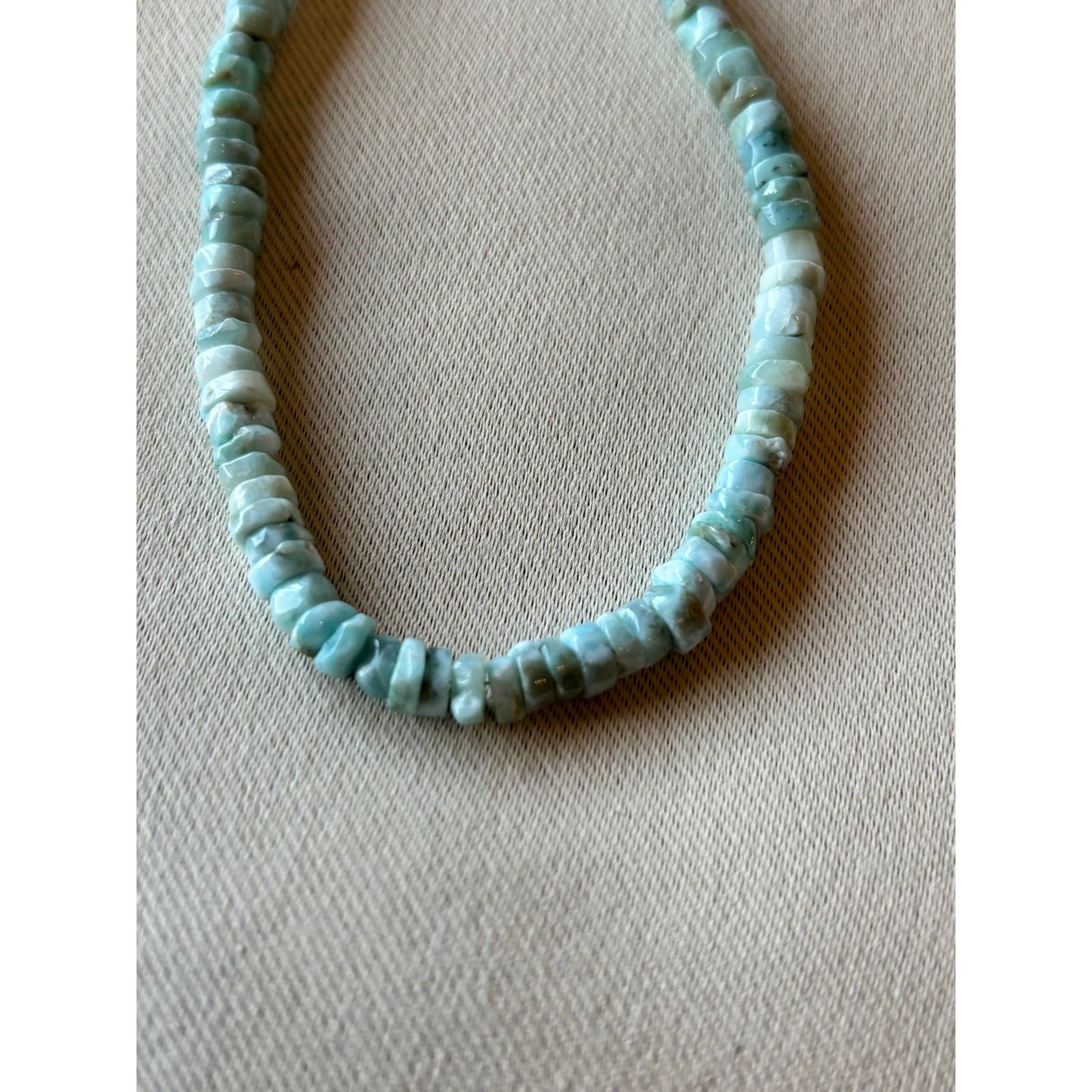 Larimar blue Heishi styled necklace with Sterling Silver
