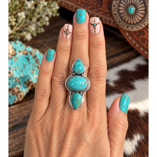 Number Eight Turquoise Three large stones Crawler Ring