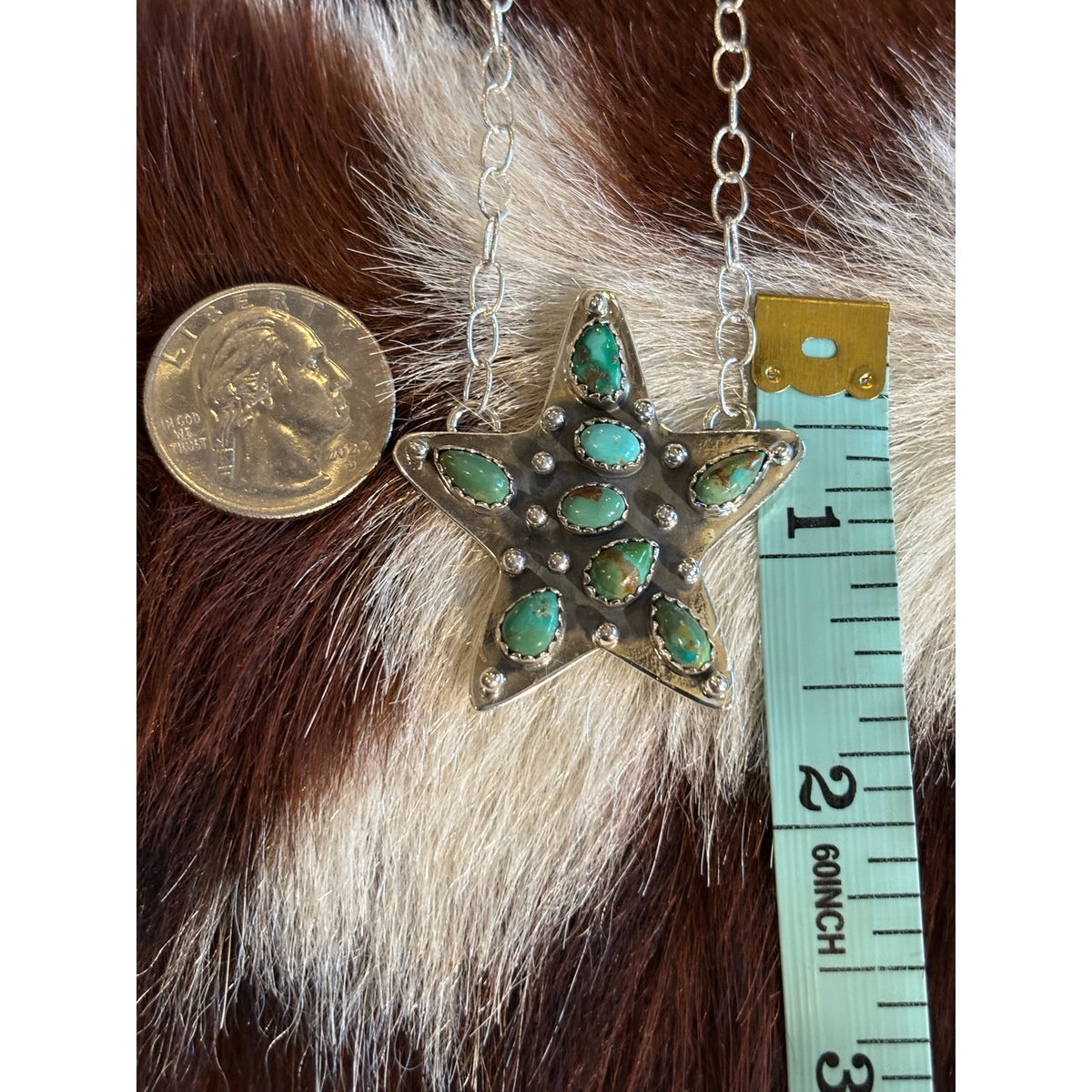 Kingman Turquoise Star Statement Necklace – Sterling Silver, 19" Paperclip Chain