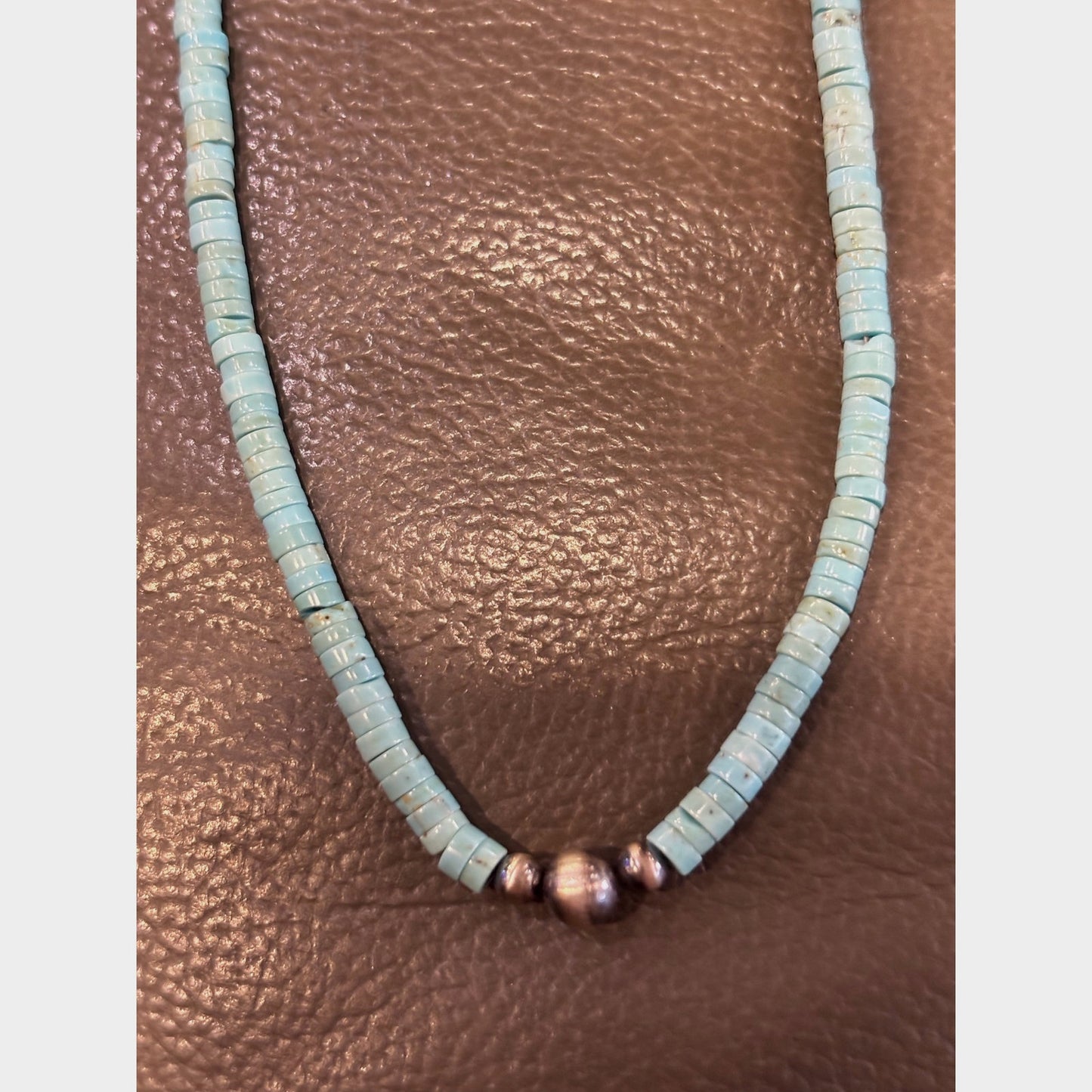 16” Turquoise Heishi Southwestern Necklace Sterling Silver