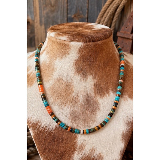 Spiny Oyster and Turquoise Heishi Necklace 16" Western Style