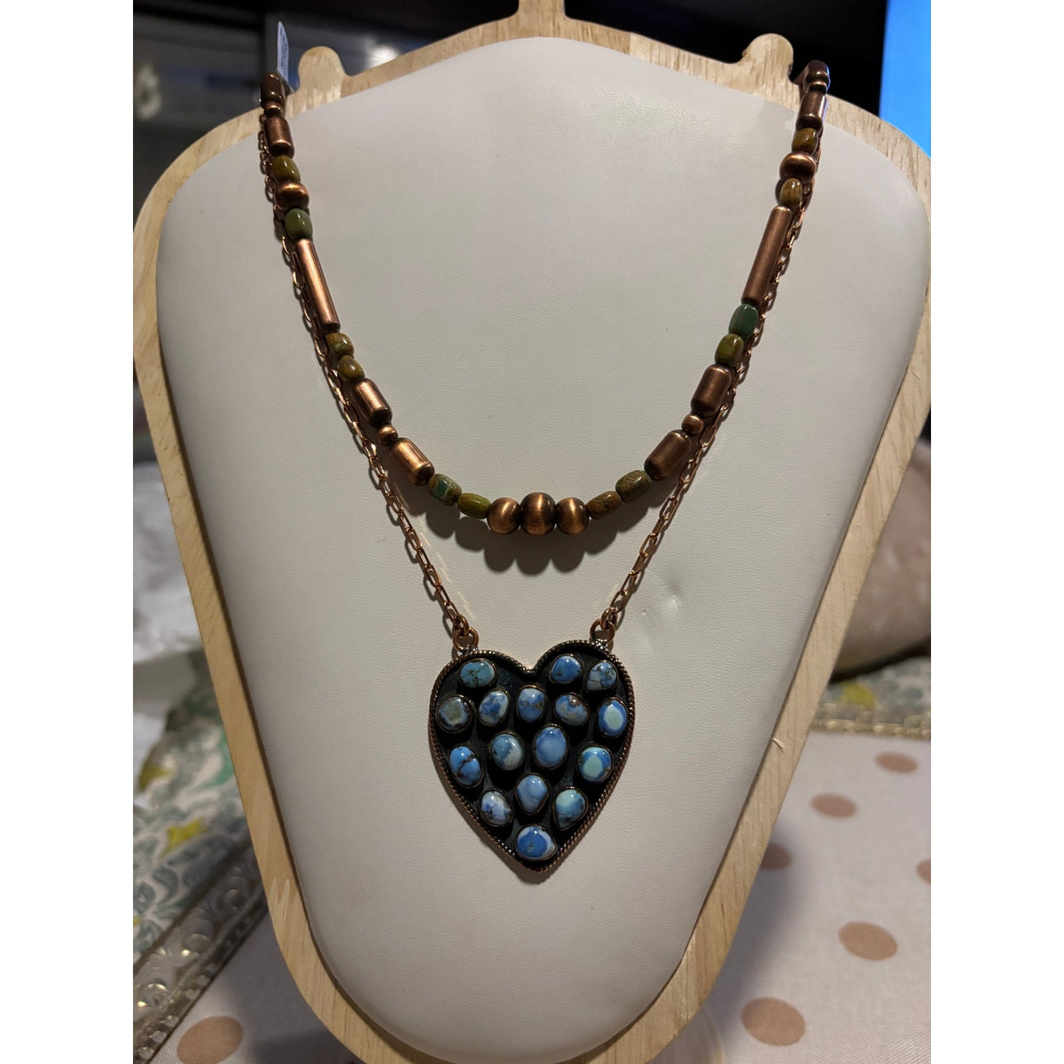 Kingman Large Turquoise Heart in Copper Statement Pendant Necklace