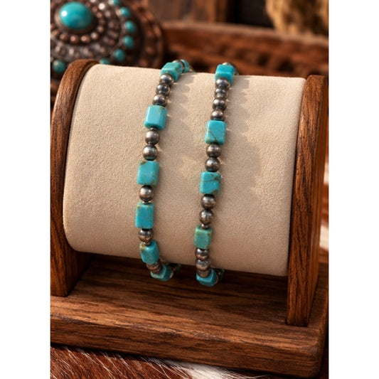 2 Kingman Turquoise Bracelets| Sterling Silver Pearl Beads