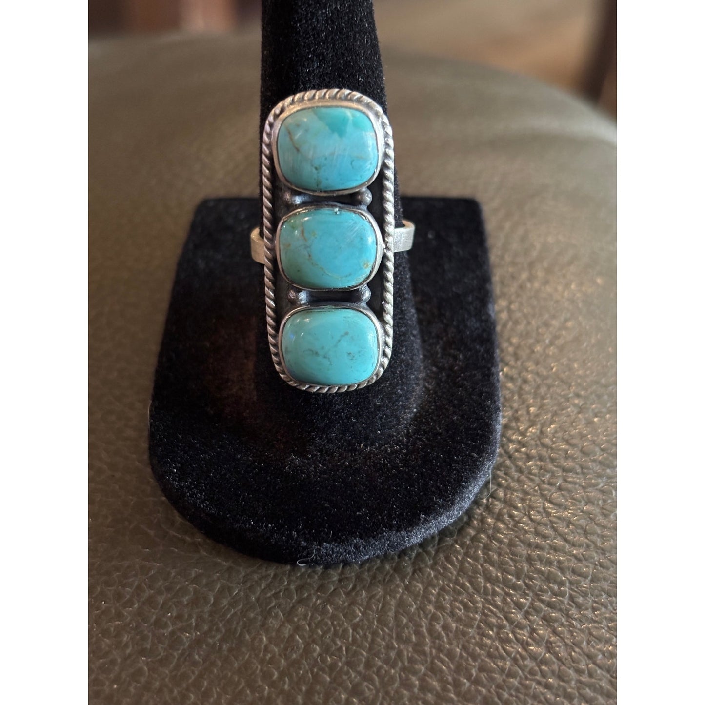 Three Stone Turquoise Crawler Ring in Sterling Silver