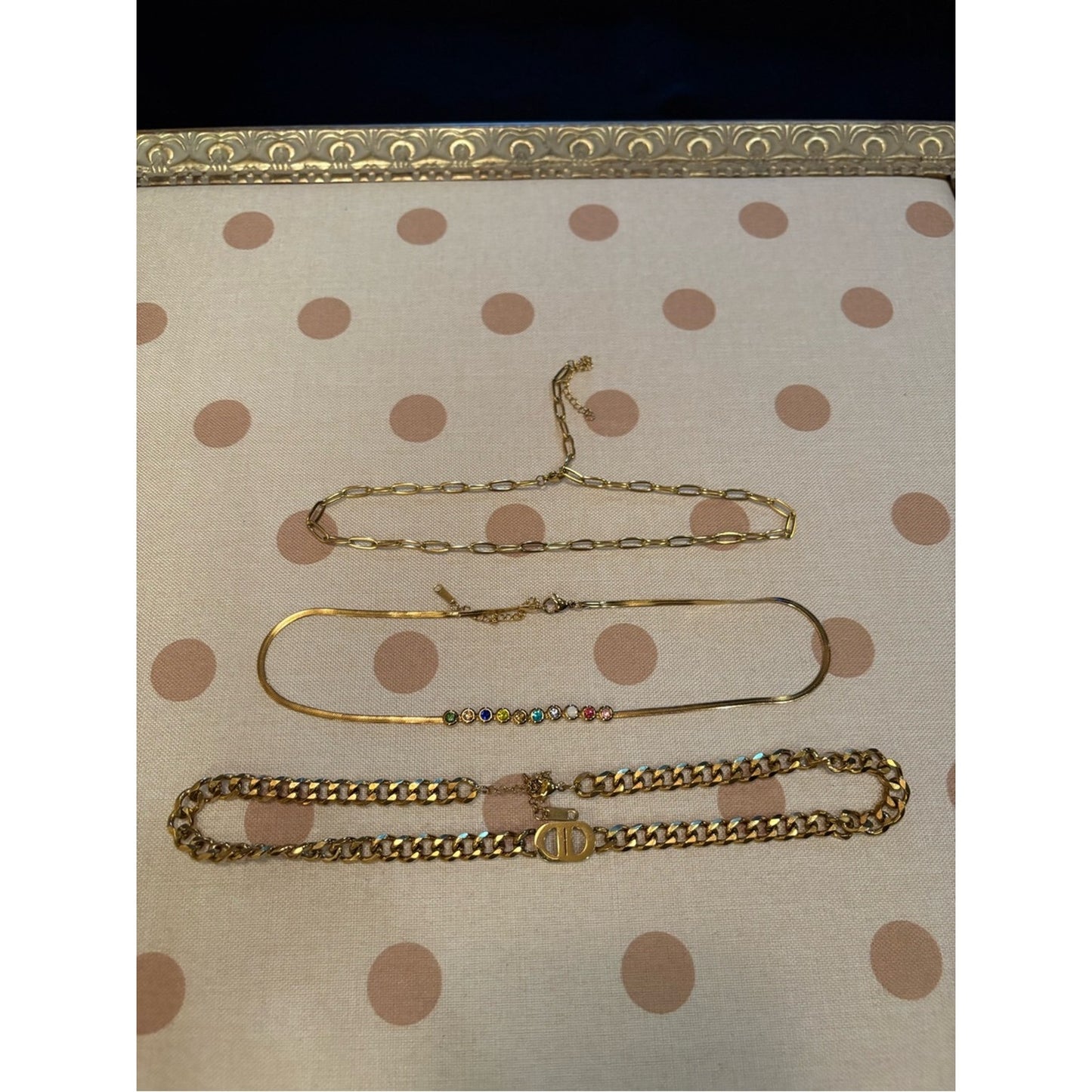 18k Gold plated, water proof, tarnish Gold Multi-Layered Necklace Gem Accents