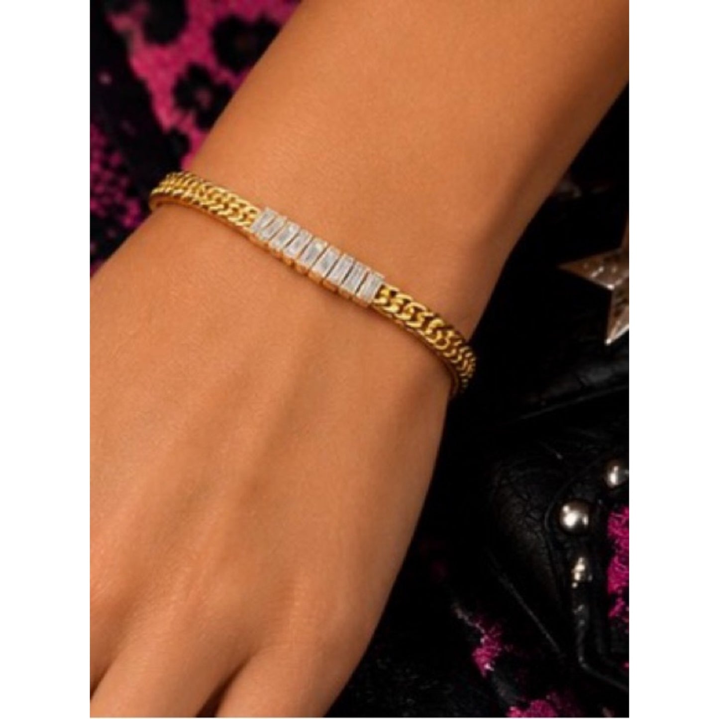 18k Gold Plated Gold Gemstone Station Bracelets Water Proof Tarnish Free
