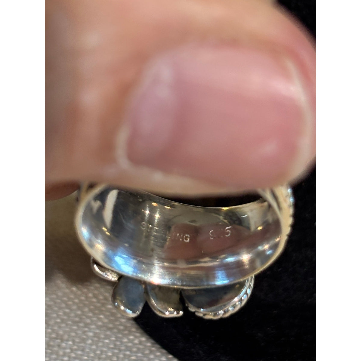 Red Spiny Southwestern Spinner Ring – Sterling Silver Hand-Stamped Floral Design