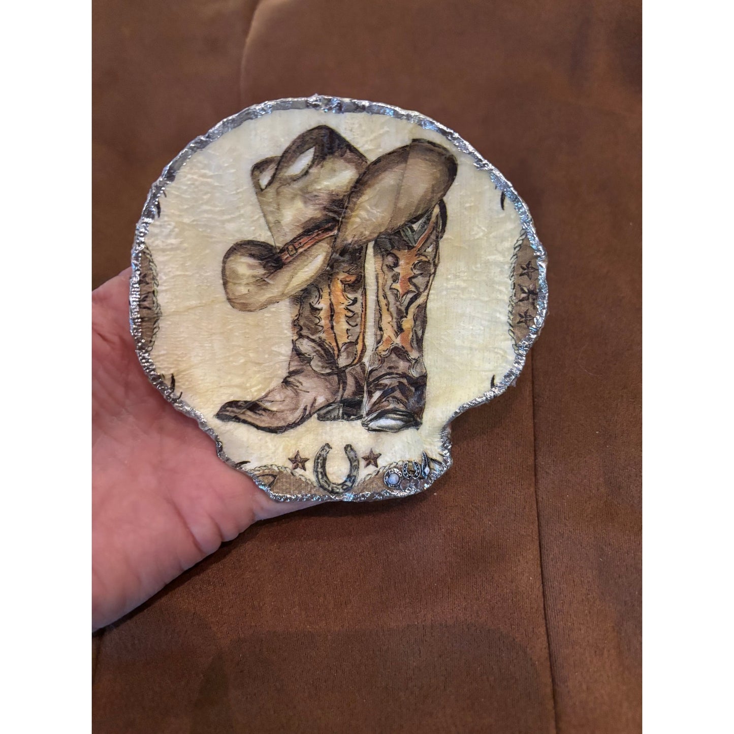 Western Cowboy Boot & Hat Shell Jewelry Dish | Cowgirl Trinket Holder