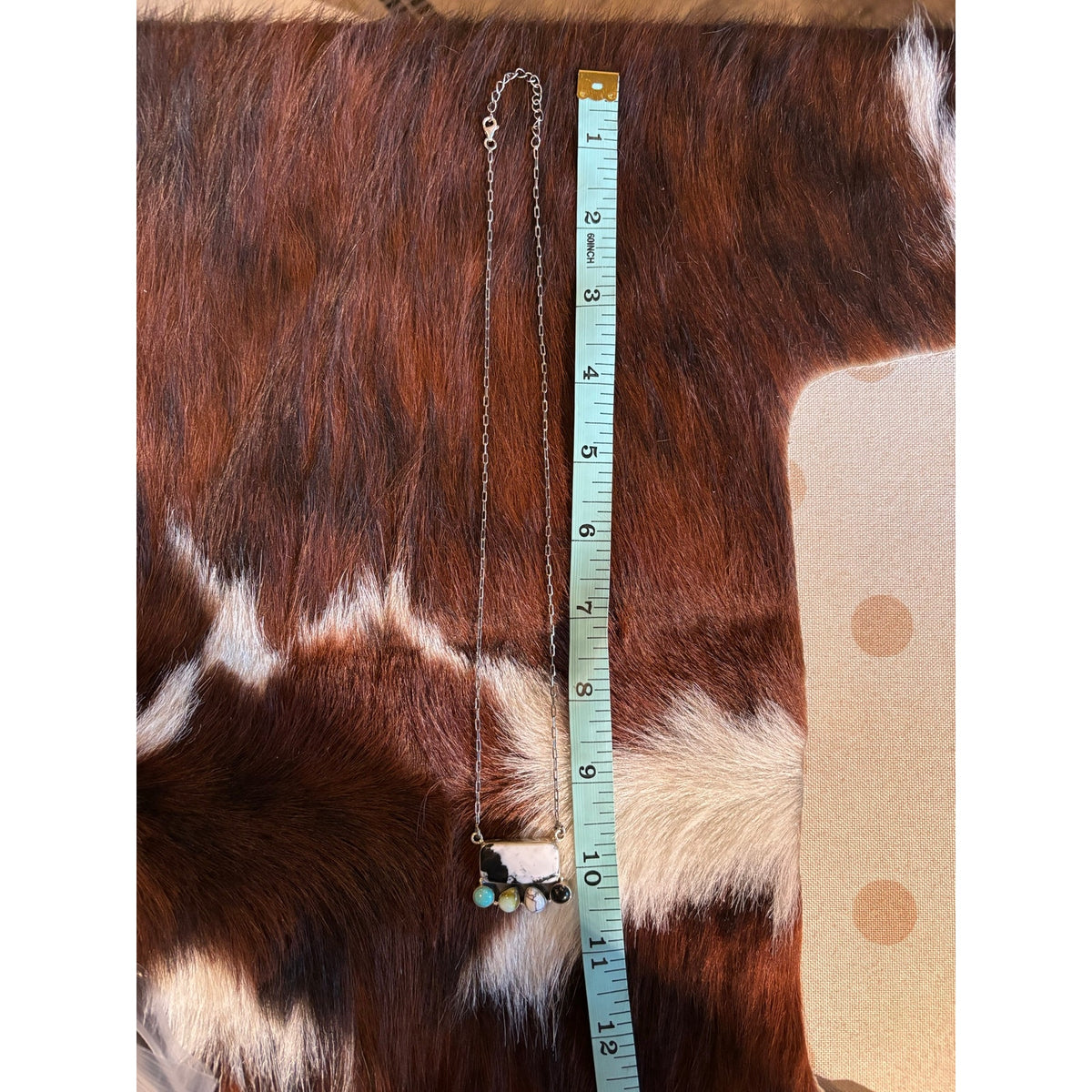 White Buffalo, Turquoise Multistone Bar Necklace 20" Chain