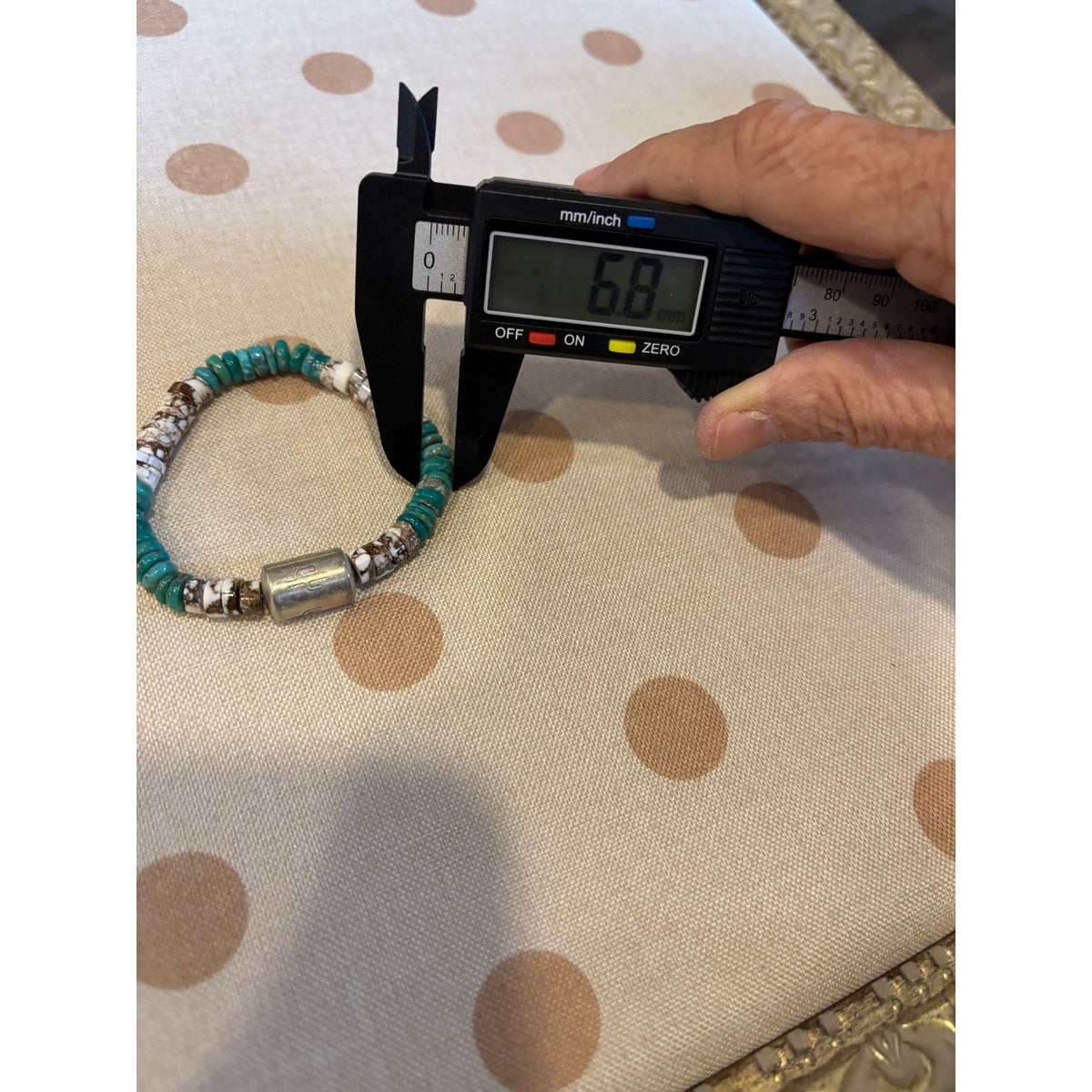 Turquoise & White Horse 7" Bracelet w Sterling Silver Bead