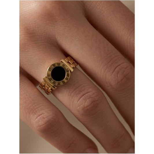 18k Gold Plated Water Proof Tarnish Free Black Circle Bracelet Ring Set