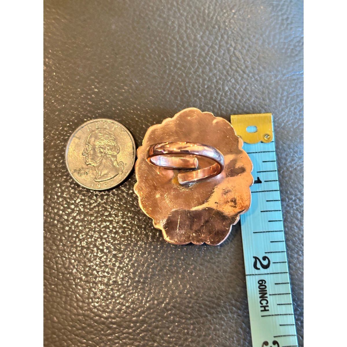 Big White Buffalo Turquoise Cluster Ring set in Copper
