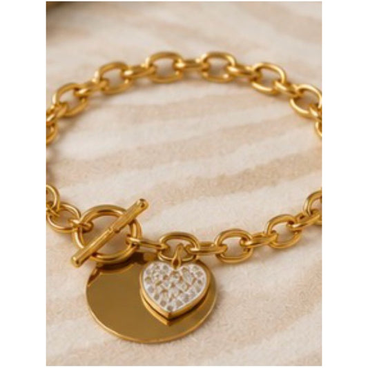 18k Gold Plated Water resistant Tarnish Free Gold Heart Toggle Charm Bracelet’s