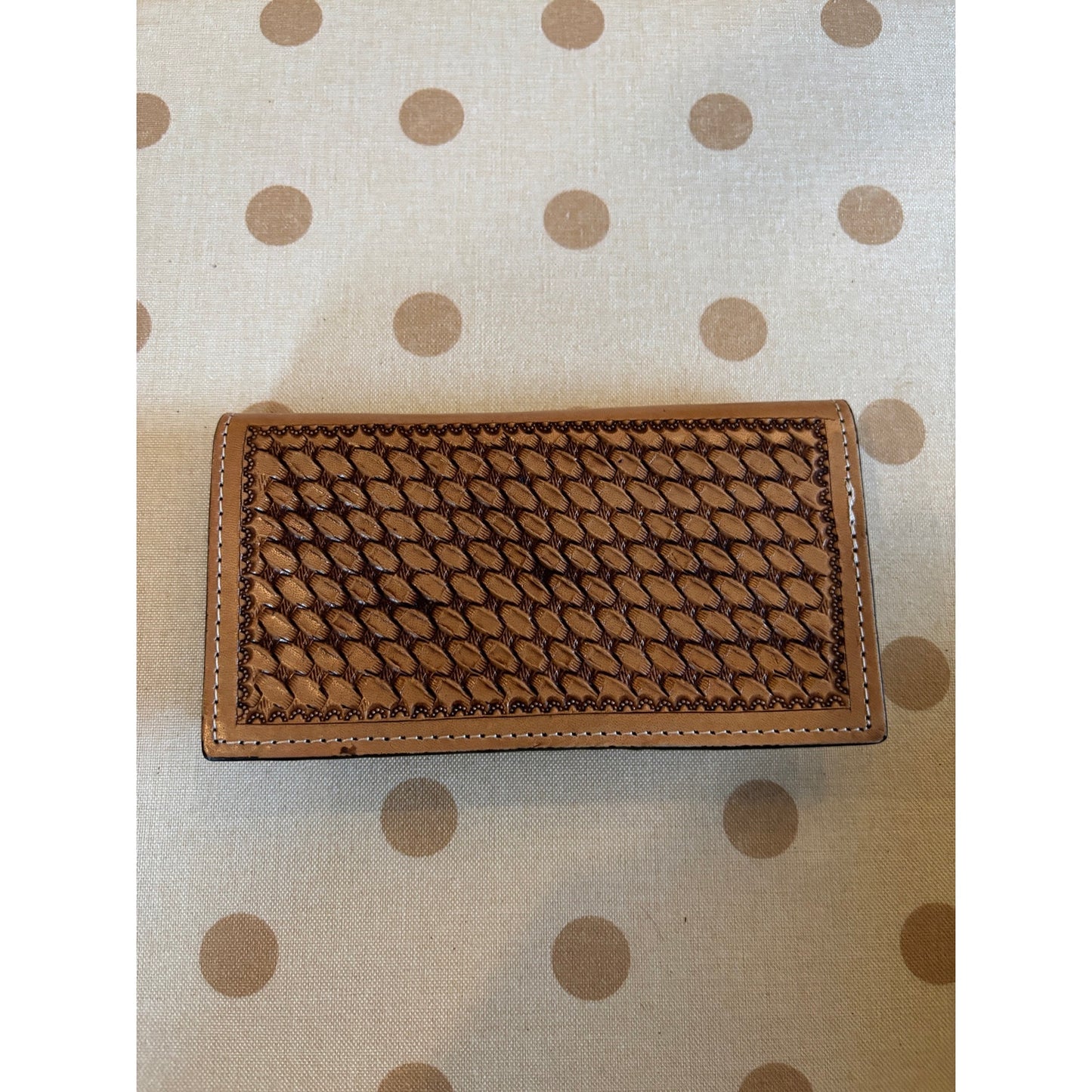 Cowhide Leather Tooled Western Checkbook Wallet