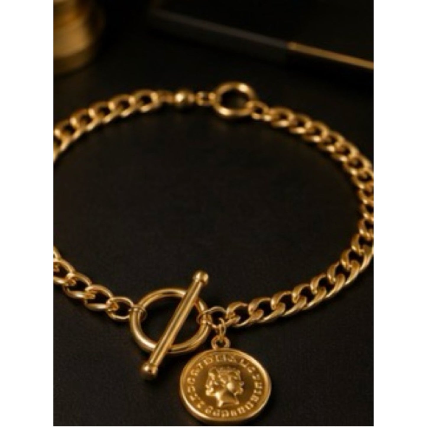 18k Plated Gold Coin Charm & Pearl Layered Bracelets Waterproof Tarnish Free