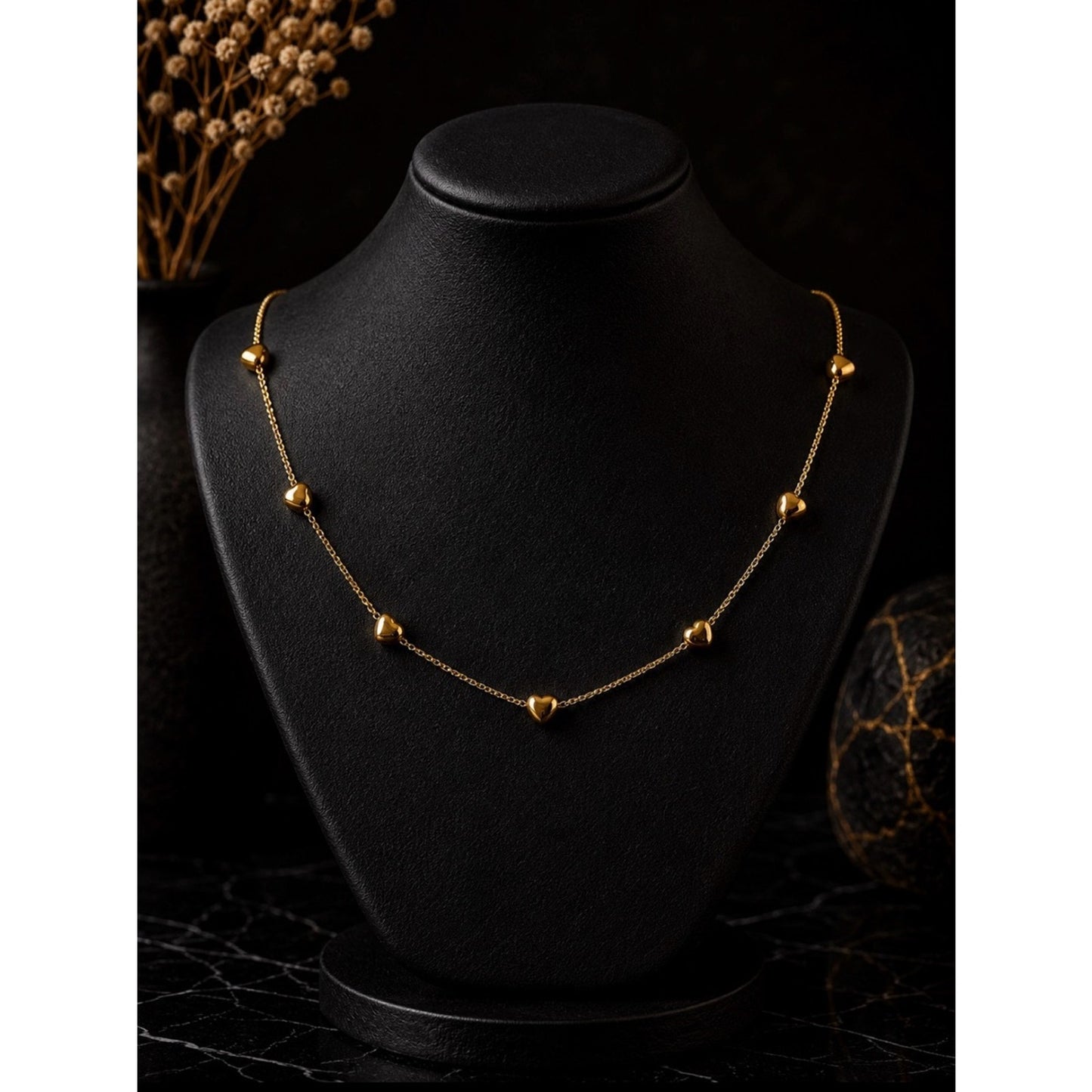 18k Gold Plated Water Resistant Tarnish Free Gold Layered Heart, Pearl Necklace