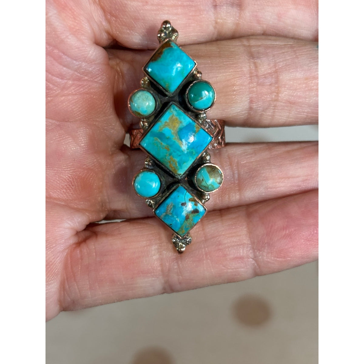 Mojave Turquoise Seven-Stone Copper Statement Ring