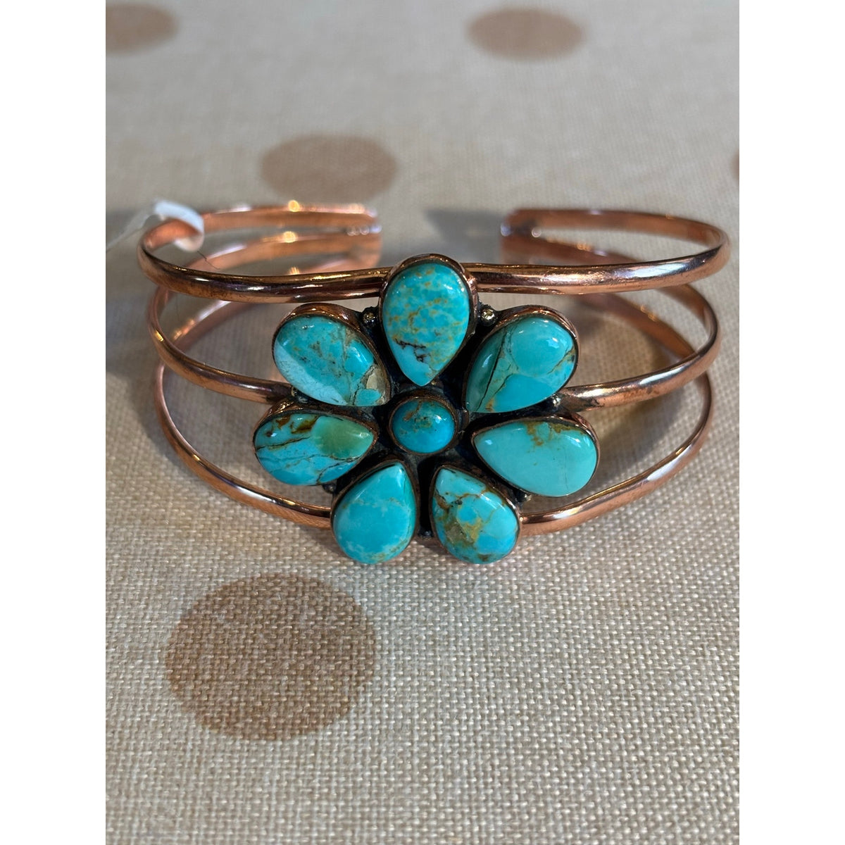 Mohave Turquoise Flower| Cluster Adjustable Copper Cuff Bracelet