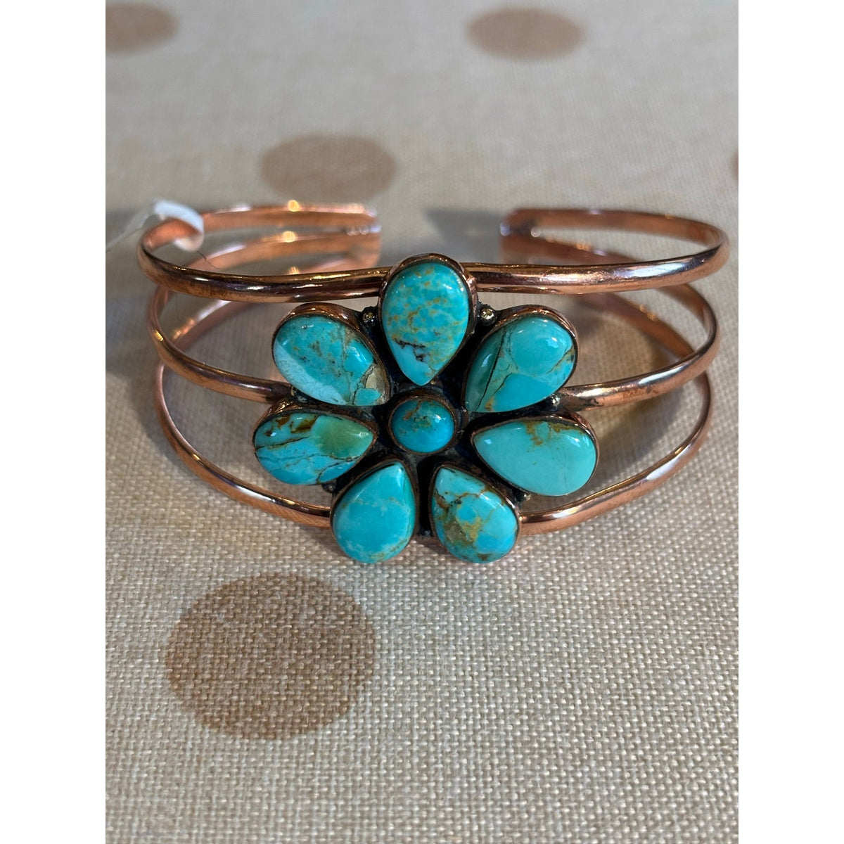 Mohave Turquoise Flower| Cluster Adjustable Copper Cuff Bracelet