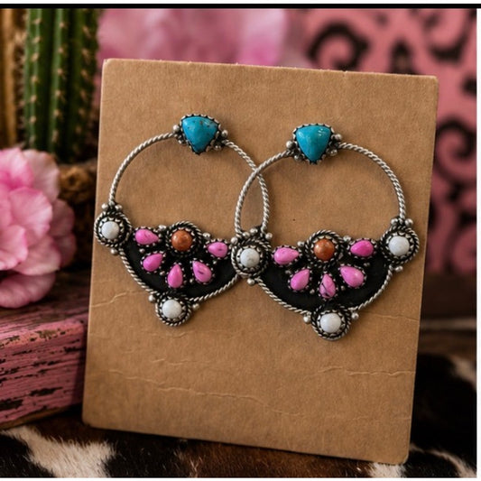 Kingman Pink Spiny White Water Red Coral Earrings in Sterling Silver
