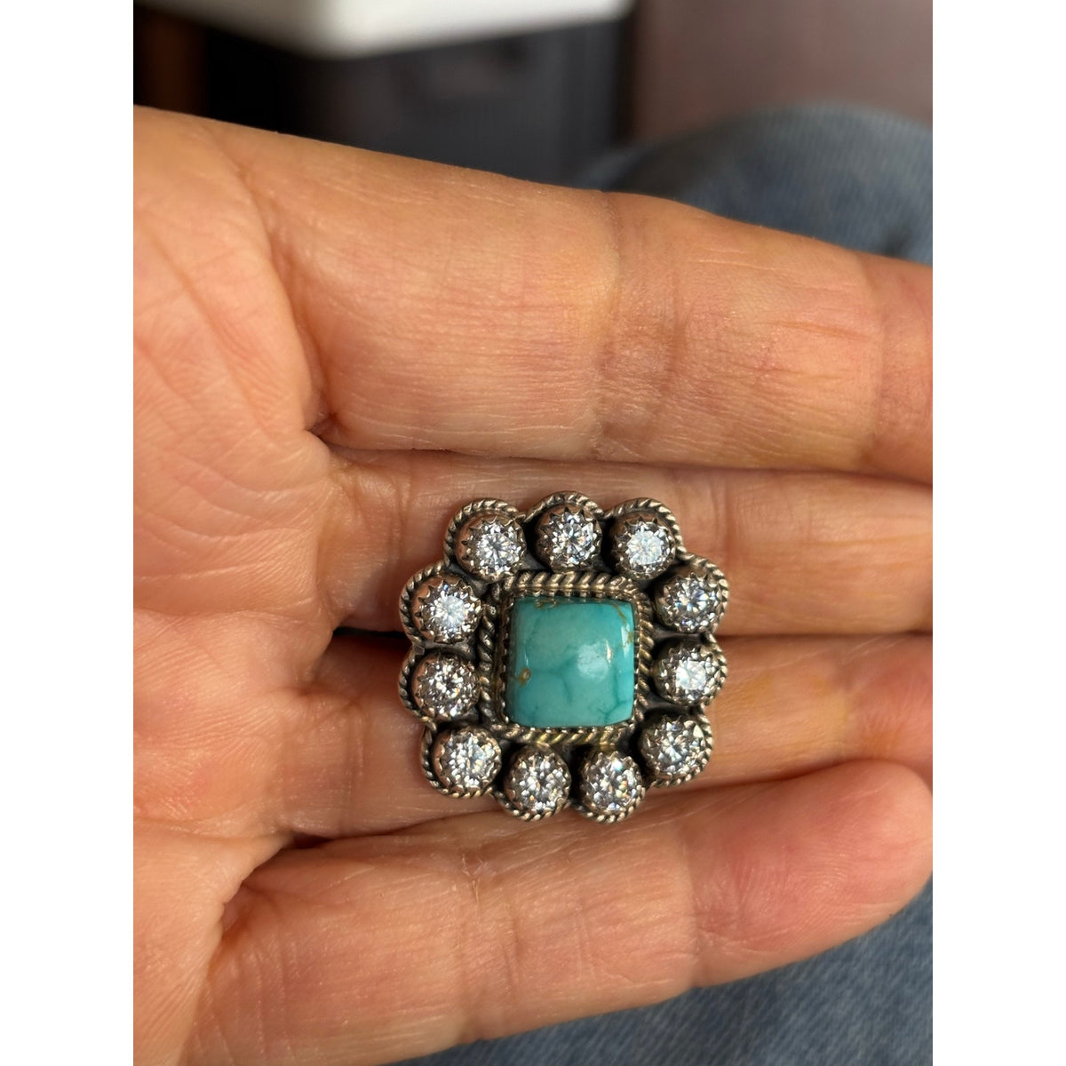 Kingman Turquoise and Cubic Circonia Western ring