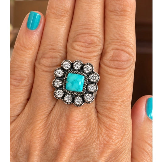 Kingman Turquoise and Cubic Circonia Western ring