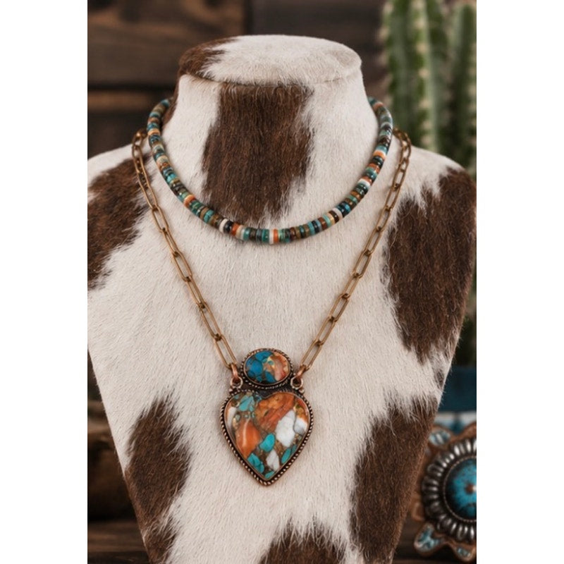 Spiny Heishi 16” Necklace paired with a Mohave Spiny Oyster 20" in Copper