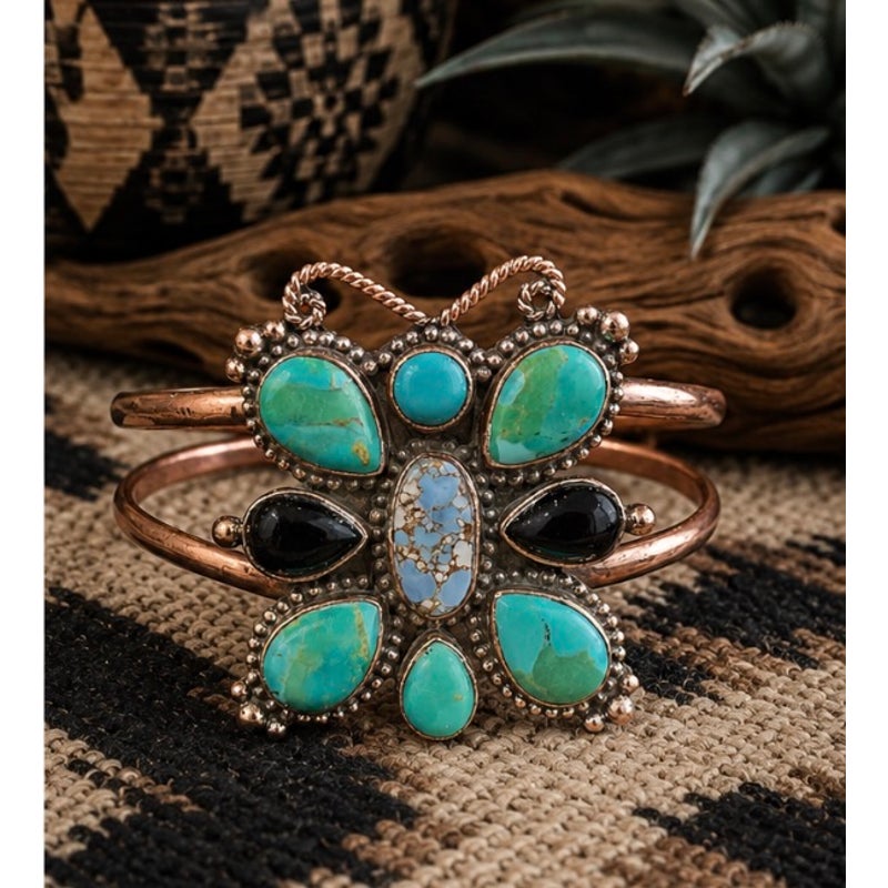 Copper & Turquoise Cuff in Butterfly Design Adjustable