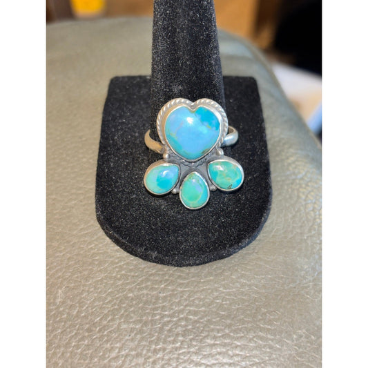 Lovely Heart Shaped Turquoise Ring With 3 accent
 stones.