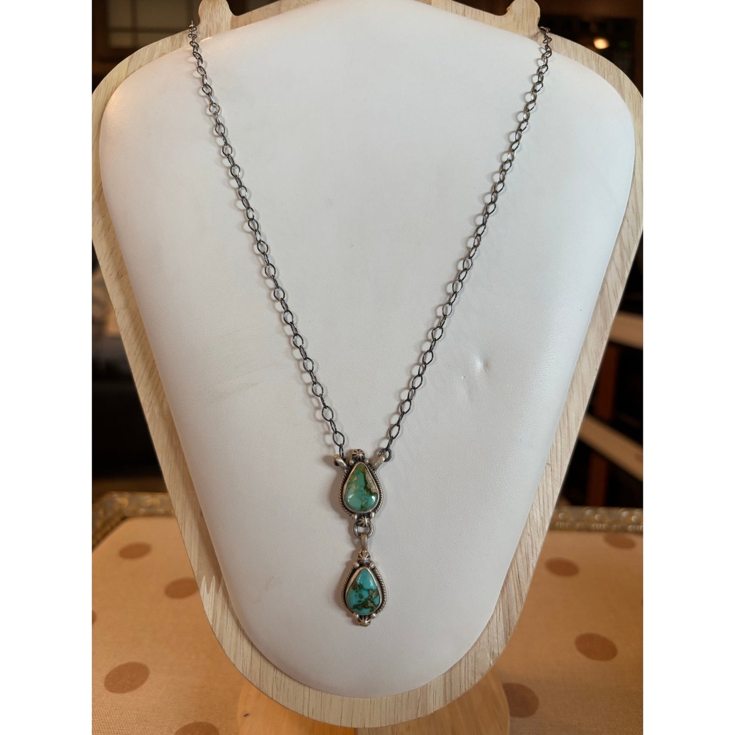 20" Sonoran Mountain Turquoise Drop Sterling Silver Necklace