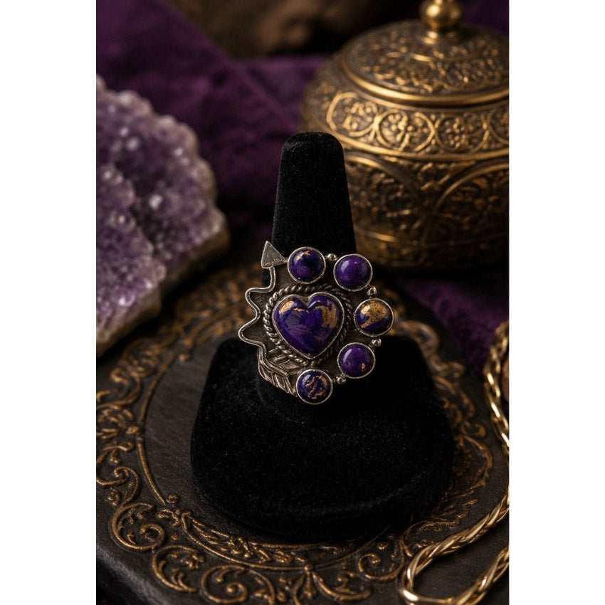 Purple Spiny Oyster Heart Ring | Vintage Southwestern Sterling Silver