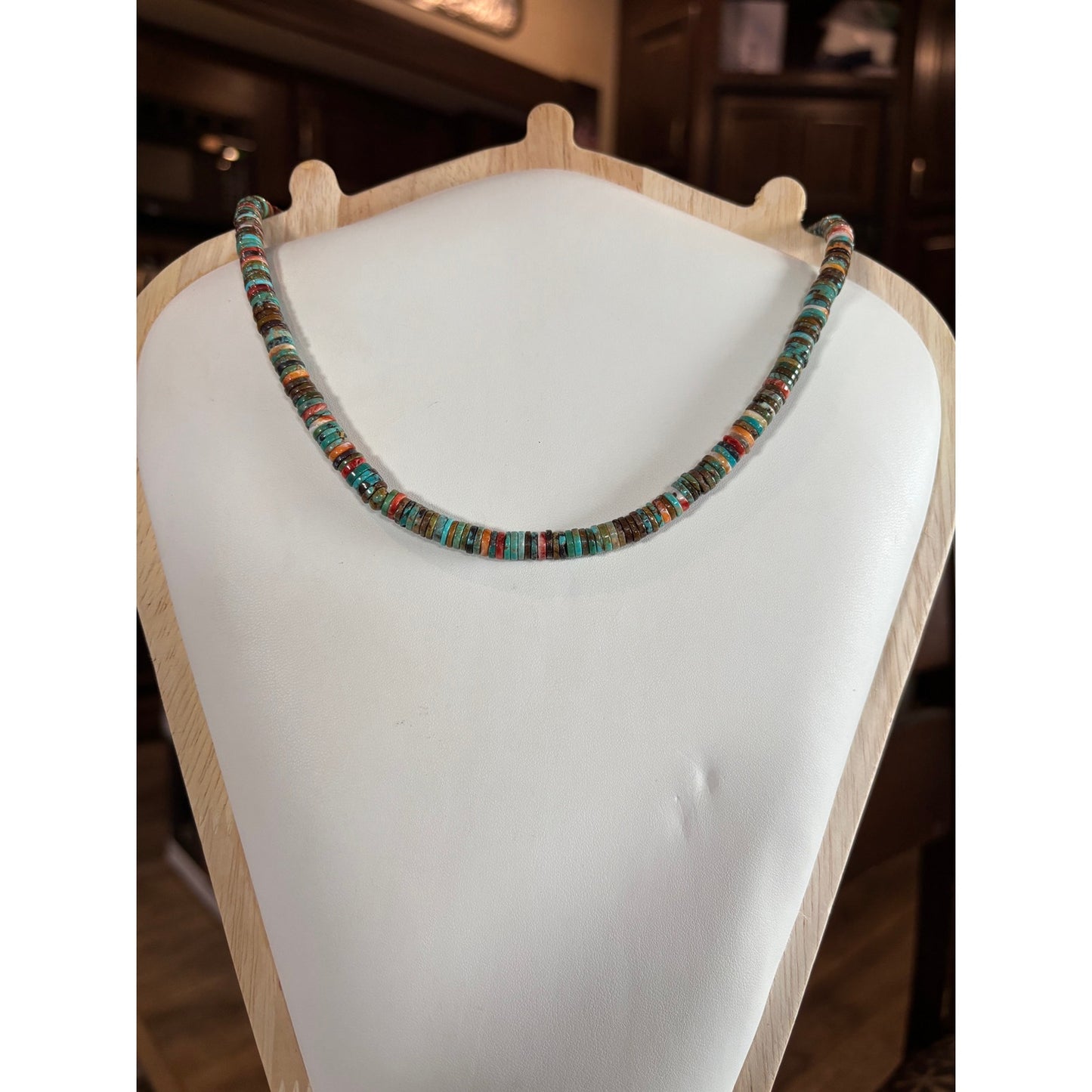Southwestern Multicolor 16" 6mm Heishi Necklace | Turquoise, Orange Spiny Oyster & Shell Disc Bead Choker | Western Layering Necklace
