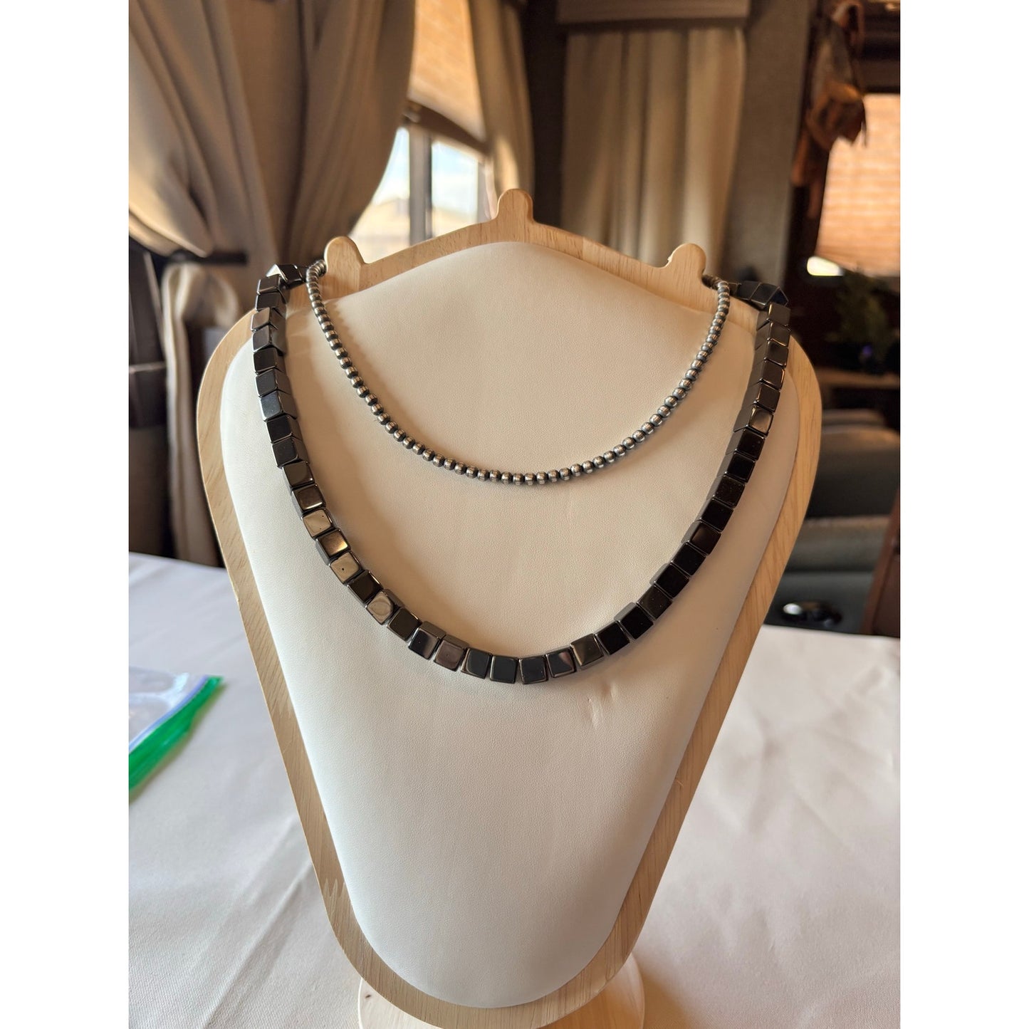 Hematite square beaded necklace 18” with Sterling Silver Clasp