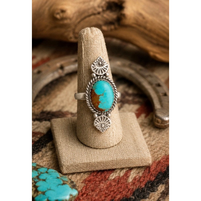 Number 8 Turquoise & Sterling Silver Western Ring sz 8 adj