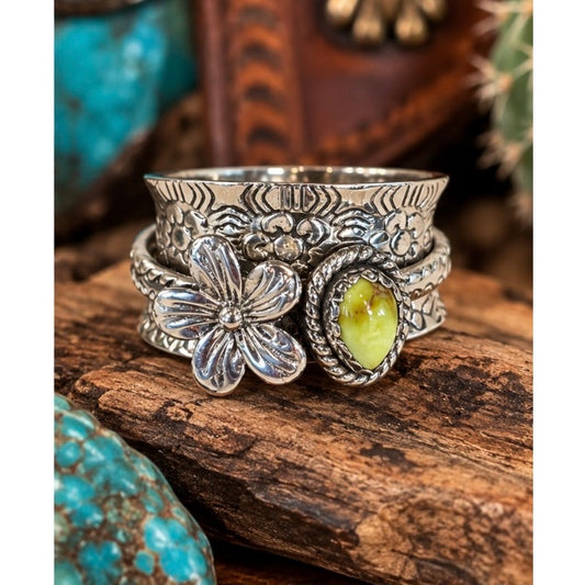 Paloma Turquoise Sterling Silver Spinner Ring – Southwestern Stamped, Size 7