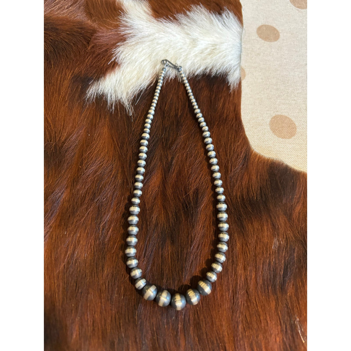 Sterling Silver Graduated Pearl Bead Necklace and Earrings/ Western Style