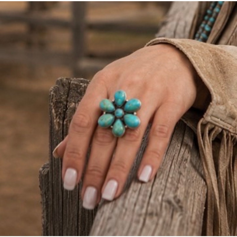 Turquoise Cluster Statement Ring in Sterling Silver