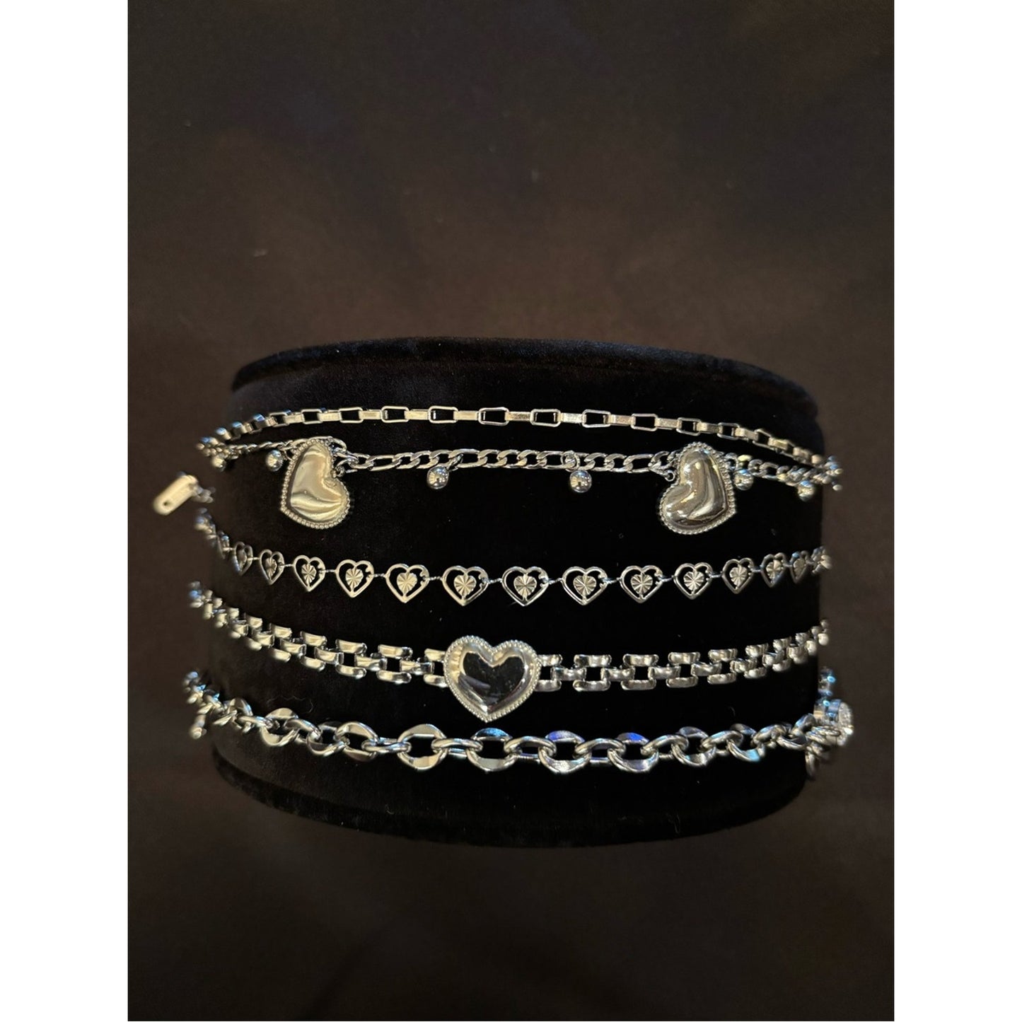Silver Heart Charm Layered Bracelet Set - Women's Jewelry