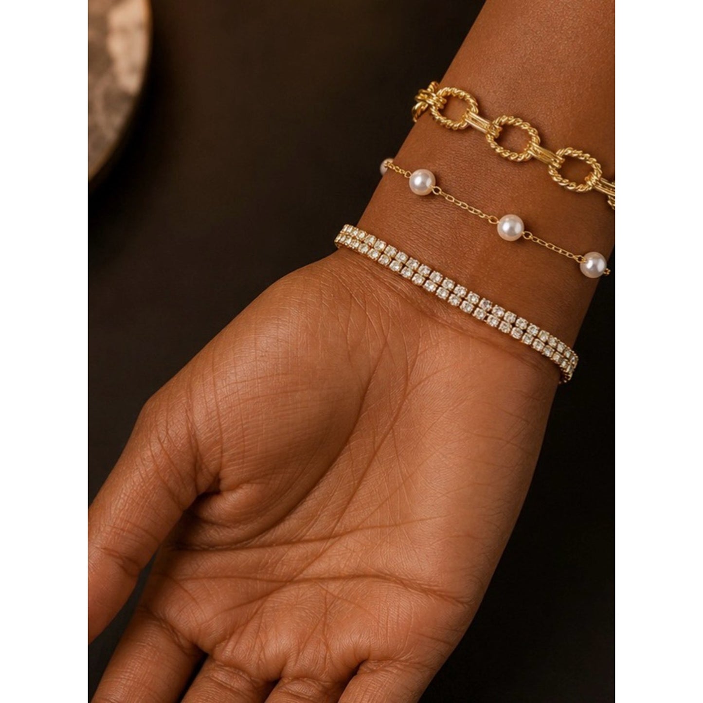 18k Plated Gold Pearl and Crystal Bracelets Water Proof Tarnish Free