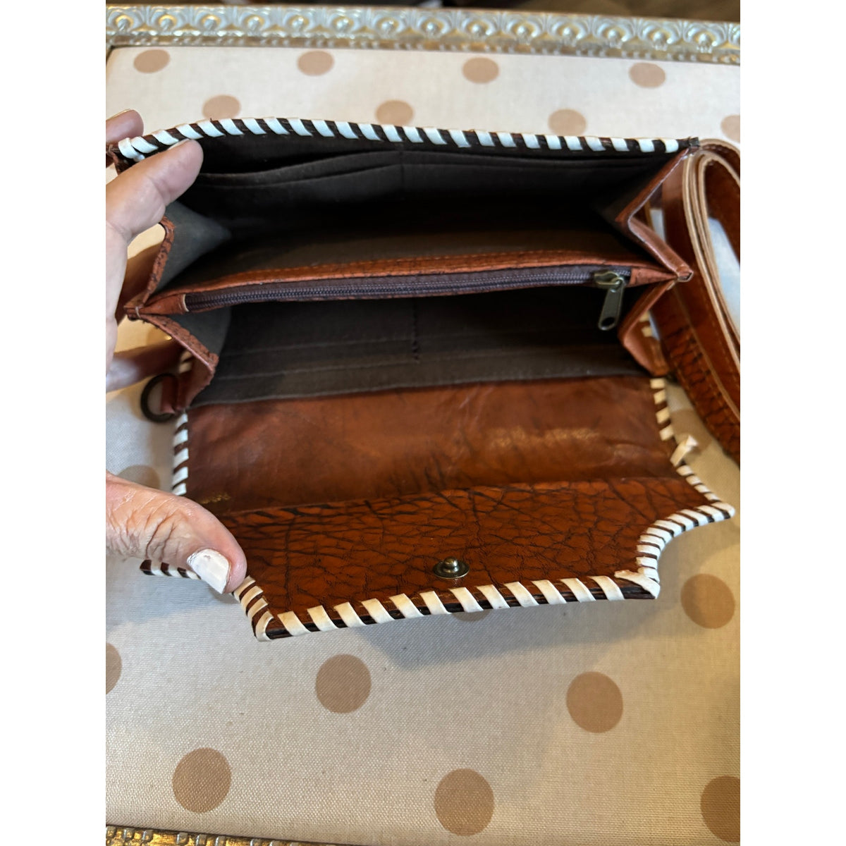 Leather Tooled Cowhide Crossbody Purse/ Wallet