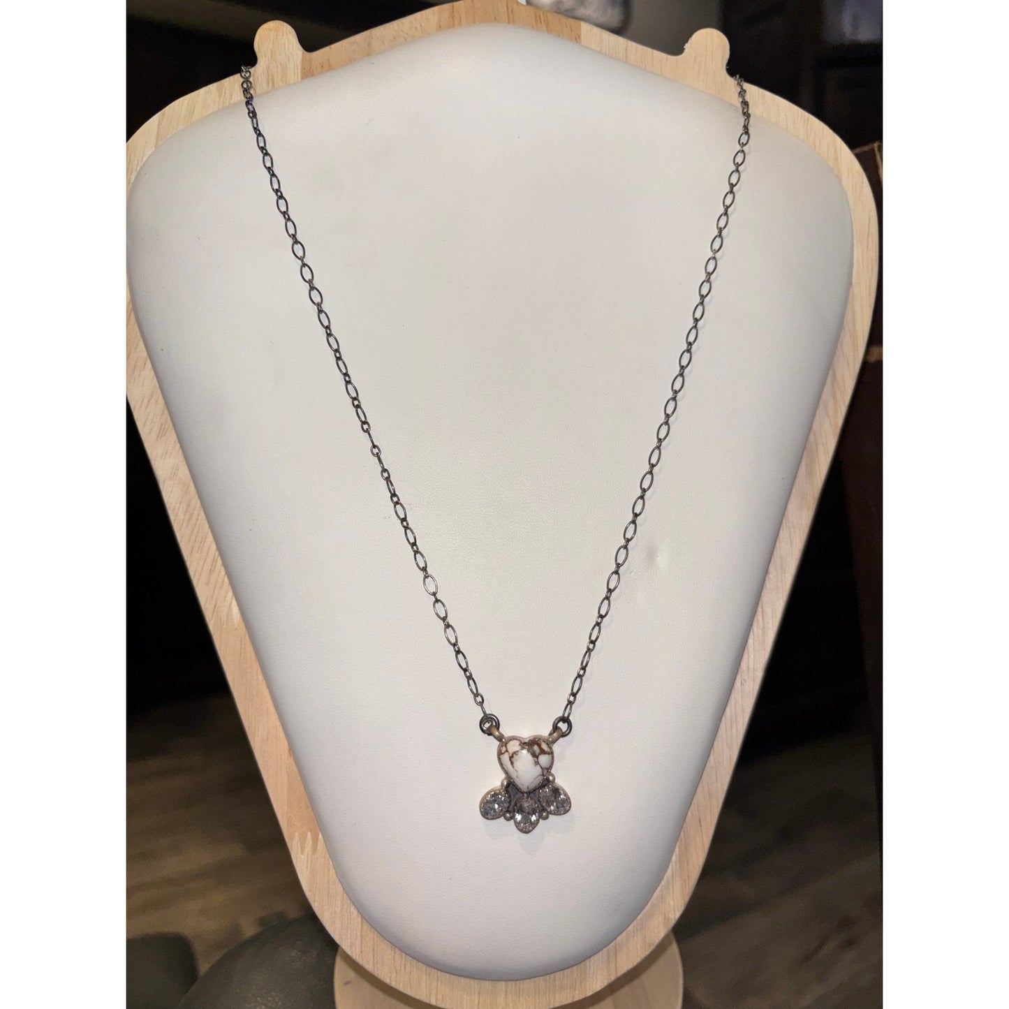 White Horse Turquoise & CZ 20” Sterling Silver Necklace