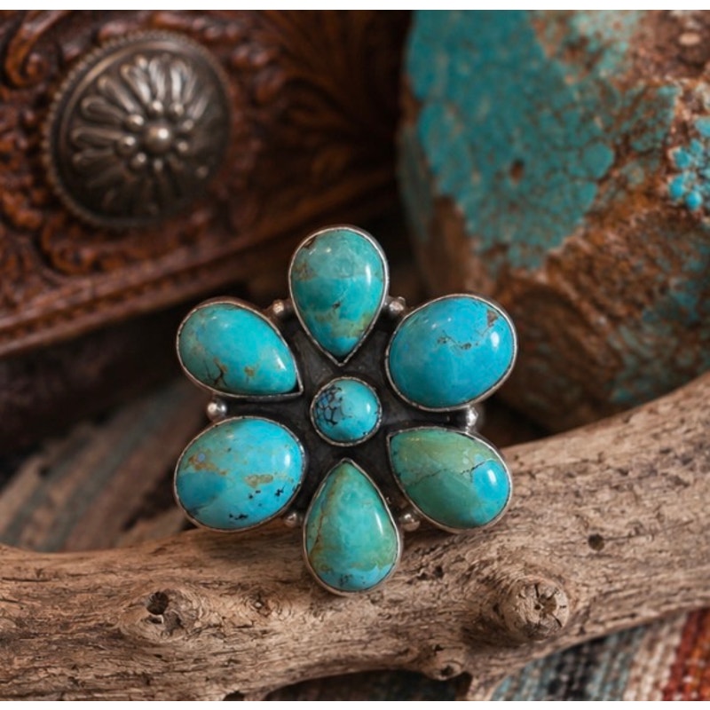 Turquoise Cluster Statement Ring in Sterling Silver