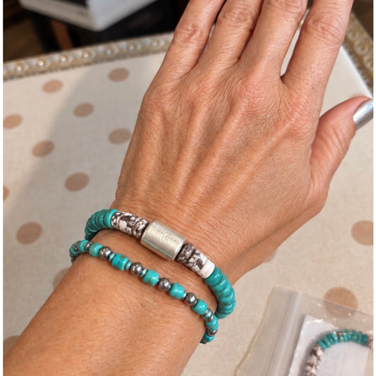 Turquoise Bracelet Set. Kingman & Wild Horse With Sterling Silver