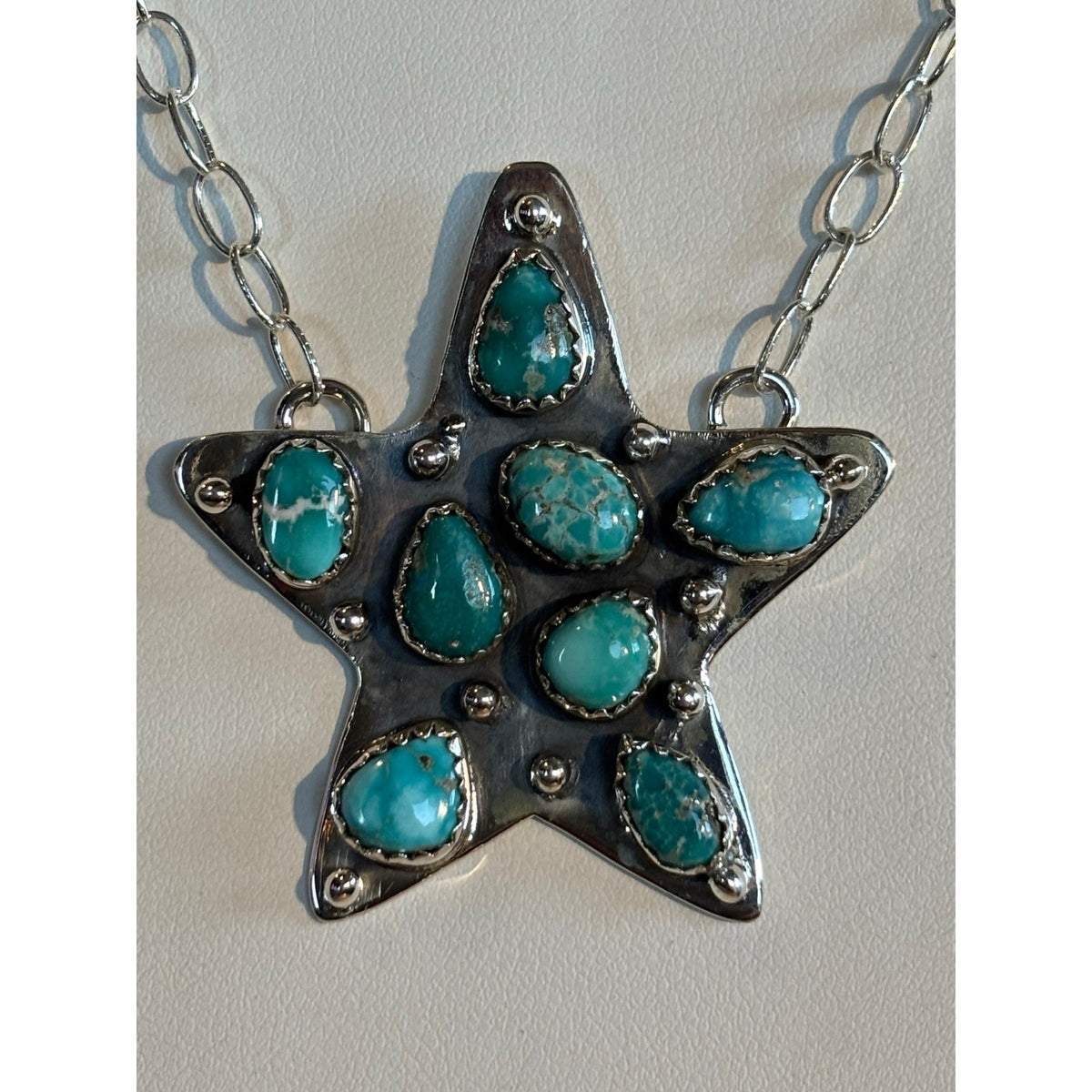 White Water Turquoise Sterling Silver Star Necklace – 20" Southwestern